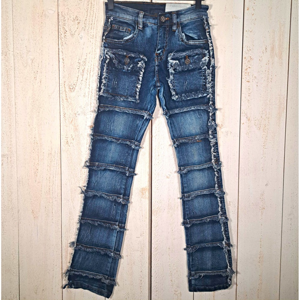 FWRD Denim Y2k Nostalgia Streetwear Stacked Patchwork Shredded Jeans Size 8Y